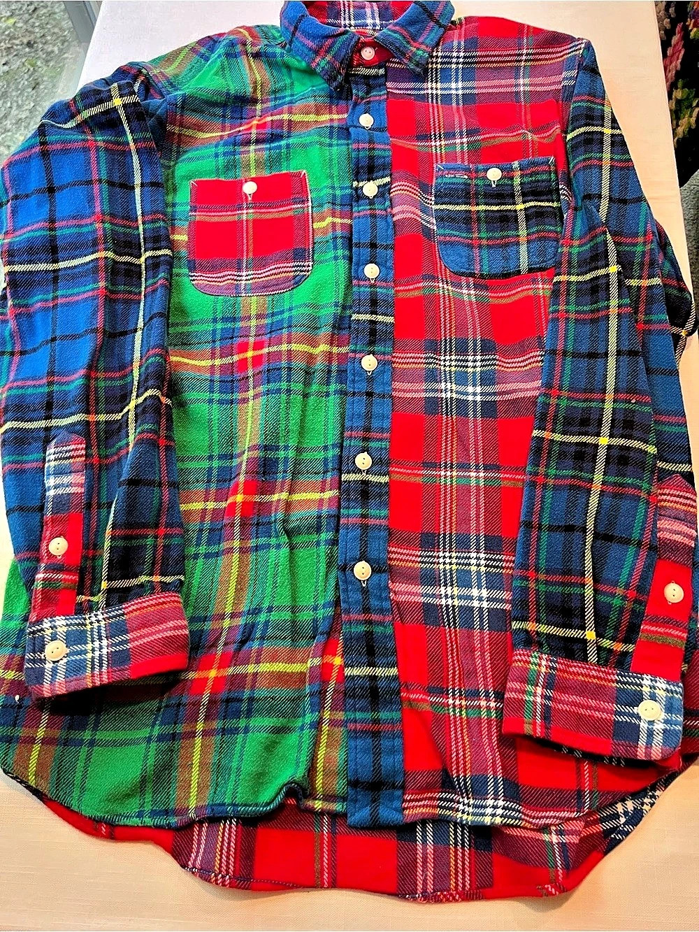 Polo Ralph Lauren Classic Fit Plaid Patchwork Flannel Workshirt Large